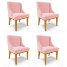 Kit 4 Cadeiras Estofadas para Sala de Jantar Base Fixa de Madeira Castanho Lia Suede Rosa Bebê - Ibiza
