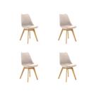 Kit 4 Cadeiras Estofadas Saarinen Wood Pés de Madeira Bege