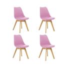 Kit 4 Cadeiras Estofadas Saarinen Wood Pés de Madeira Rosa