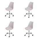 Kit 4 Cadeiras Giratória Eames Saarinen Joly Polipropileno Assento Estofado PU Fendi Base Rodízio