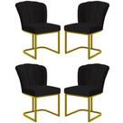 Kit 4 Cadeiras Jantar Flor Mesa Cozinha Reforçada Base Metal Dourada Preto