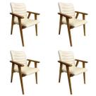 Kit 4 Cadeiras Jantar Madeira Jaque com braço cor Off White