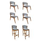 Kit 4 Cadeiras Kethellen Premium com 2 Banquetas Ana em Madeira Maciça Cerejeira Linho Cinza Kit 4 Cadeiras Kethellen Premium com 2 Banquetas Ana em Madeira Maciça Cerejeira Linho Cinza