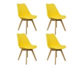 Kit 4 Cadeiras Leda CSS Estofada PU Base Madeira Amarelo Kit 4 Cadeiras Leda CSS Estofada PU Base Madeira Amarelo