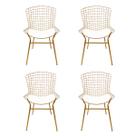 Kit 4 Cadeiras para Cozinha Bertoia cor Dourado Fosco assento branco tubular