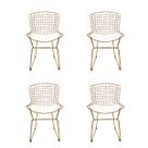 Kit 4 Cadeiras para Cozinha Bertoia tradicional cor Dourado fosco assento branco