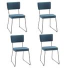 Kit 4 Cadeiras para Sala de Jantar Escritório Estofada Base em Aço Roma Azul/Jeans/Preto