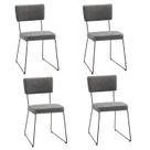 Kit 4 Cadeiras para Sala de Jantar Escritório Estofada Base em Aço Roma Cinza/Preto