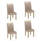 Kit 4 Cadeiras para Sala de Jantar Pés em Madeira Maciça Lara Bege/Cinamomo/Linho