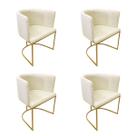 Kit 4 Cadeiras Poltrona Decorativa Luxo Zoe Tecido Bouclé Base De Metal Dourado Fosco