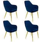 Kit 4 Cadeiras Poltrona Lines Base Dourada Recepção Sala Suede