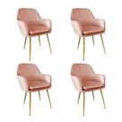 Kit 4 Cadeiras Poltrona Lines com pés dourados Suede para sala de jantar Rosa Kit 4 Cadeiras Poltrona Lines com pés dourados Suede para sala de jantar Rosa