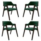 Kit 4 Cadeiras Sala de Jantar e Jogos Carteados Madeira Maciça Poker Veludo Verde/Capuccino G42 - Gran Belo