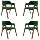 Kit 4 Cadeiras Sala de Jantar e Jogos Carteados Madeira Maciça Poker Veludo Verde/Nogueira G42 - Gran Belo