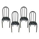Kit 4 Cadeiras Sala Jantar Aço Tubolar Cozinha material sintético Junco Cor Do Assento:preto Florido-preto