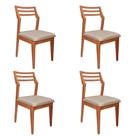 Kit 4 Cadeiras Sofia Madeira Maciça Cinamomo Encosto Rattan Estofado Linho
