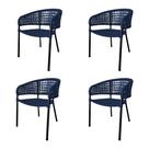 Kit 4 Cadeiras Sol Corda Náutica Base em Alumínio Preto/azul Marinho