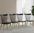 Kit 4 Cadeiras Windsor Polipropileno Preta Base Madeira