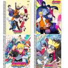 Kit 4 Cadernos Boruto Tamanho Grande Adesivo Com Pauta Arame Capa Dura