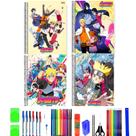 Kit 4 Cadernos Boruto Tamanho Grande Com Adesivos Arame Capa Dura Com 40 Itens