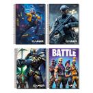 Kit 4 Cadernos Gamer Espiral 1Matéria 80 Folhas Capa Dura Menino
