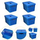 Kit 4 Caixa Cesto Organizador Multiuso Empilhável 17 L Azul Kit 4 Caixa Cesto Organizador Multiuso Empilhável 17 L Azul