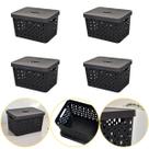 Kit 4 Caixa Cesto Organizador Multiuso Empilhável 17 L Preto
