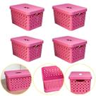Kit 4 Caixa Cesto Organizador Multiuso Empilhável 17 L Rosa Bebê orgbrasil 000.028