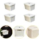 Kit 4 Caixa Cesto Organizador Multiuso Empilhável 17L Branco