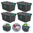 Kit 4 Caixa de Armazenamento com Trava- 27L Preta ,Organizador Multiuso Kit 4 Caixa de Armazenamento com Trava- 27L Preta ,Organizador Multiuso