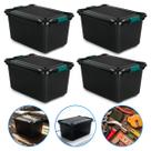 Kit 4 Caixa Organizadora Com Trava Tampa Preto Cesto Grande 50L Multiuso Armazenamento