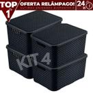 Kit 4 Caixas Cesto Rattan Organizadora c/ Tampa 15L 34x26 Kit 4 Caixas Cesto Rattan Organizadora c/ Tampa 15L 34x26