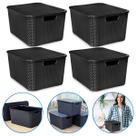 Kit 4 Caixas Organizadora Rattan 7 Litros C/ Tampa Preta