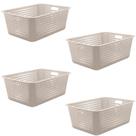 Kit 4 Caixas Organizadoras 40l Maxi Bege Cesto Plástico com Alça Lateral Multiuso Organizador Ou
