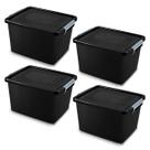 Kit 4 Caixas Organizadoras 56 Litros Com Tampa E Trava Preta Robusta Grande