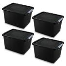 Kit 4 Caixas Organizadoras Preta 30 Litros Com Trava E Tampa