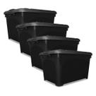 Kit 4 Caixas Organizadoras Preta 95L Com Trava e Rodinha