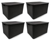 Kit 4 Caixas Organizadoras Rattan PRETA 15 Litros Arqplast