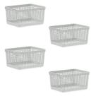 Kit 4 Caixas Organizadores 8L Multiuso Decorativo Cestos C/ Alça Roupas Sala Cozinha Armazenamento Banheiro Empilhável