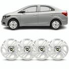 Kit 4 Calota Aro 14 Onix Prisma 2023 2024 Prata Com Emblema