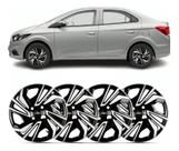 Kit 4 Calotas Aro 15 Onix Prisma 2023 2024 Preta Prata