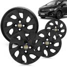 Kit 4 Calotas Onix E Prisma 2014 2015 2016 Aro 15 Preto Fosco Cubo Padrao Grid + Adesivo Resinado 48Mm Gm Cinza Com Dourado (4 Pc)