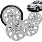 Kit 4 Calotas Onix Prisma 2014 2015 2016 Aro 15 Prata Cubo Padrão Grid + Adesivo Resinado 48Mm Gm Cinza Com Dourado (4 Pc)
