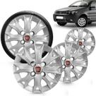 Kit 4 Calotas Palio Fire G3 2014 Aro 13 Prata Cubo Baixo Grid + Adesivo Resinado 48Mm Fiat Vermelho (4 Pc)