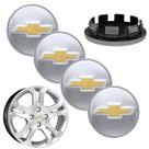 Kit 4 calotas tampinha de roda para rodas originais da GM Vectra Elite Onix Astra Spin 5,8cm Prata Escovado