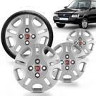 Kit 4 Calotas Uno Fire Economy 2008 2009 2010 Aro 13 Prata Cubo Baixo Grid + Adesivo Resinado 48Mm Fiat Vermelho (4 Pc)