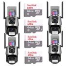 Kit 4 Câmera De Segurança Externa Lente Dupla 4k Led Sirene Policial Cartão 64gb