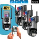 Kit 4 Câmera De Vigilancia Lente Dupla Fixa e Giratoria 360 Com Sirene Policia Alarme Visão Noturna Com Áudio Bidirecional Wifi Prova DÁgua Segurança