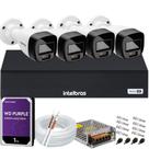 Kit 4 Cameras de Segurança Intelbras VHD 3220b + C/ Audio Full Color 1080p Dvr mhdx 3004c 1TB Purple