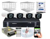 Kit 4 Câmeras + DVR Intelbras + Câmeras HD 720p 20m Infra + Fonte, Cabos e Acessórios +HD1 TB